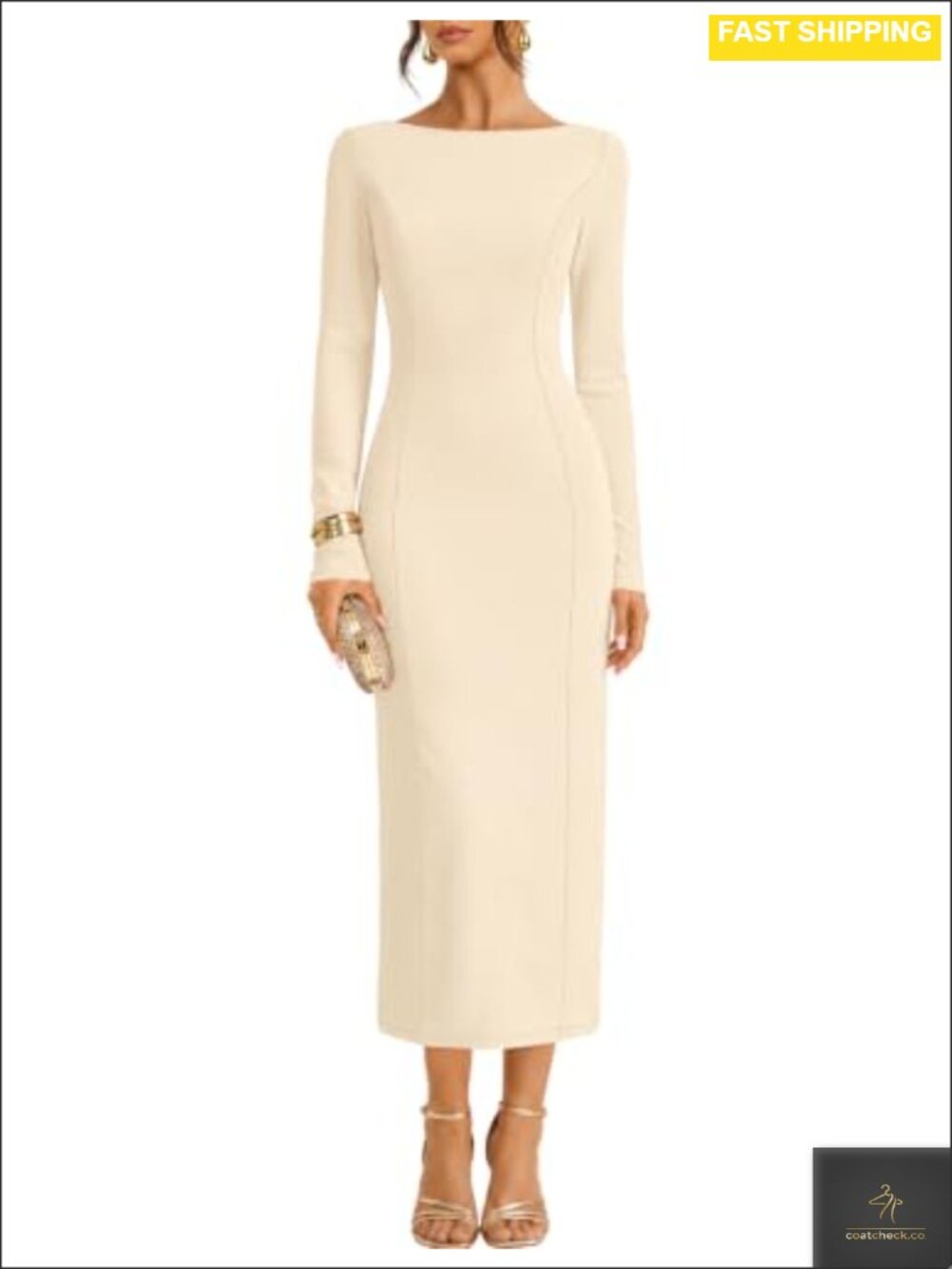 Long Sleeve Boat Neck Bodycon Maxi Dress Formal Wedding Guest